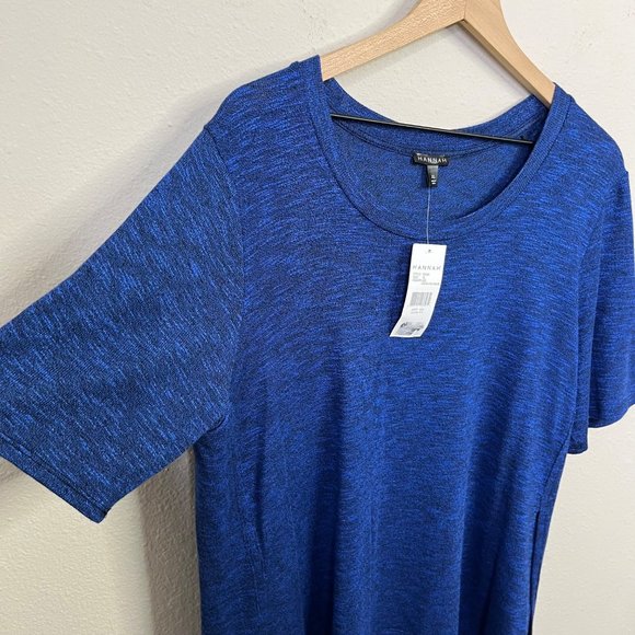 Hannah Women's Blue Short Sleeve Split Hem Shirt Size XL NWT Crew Neck - Picture 3 of 9